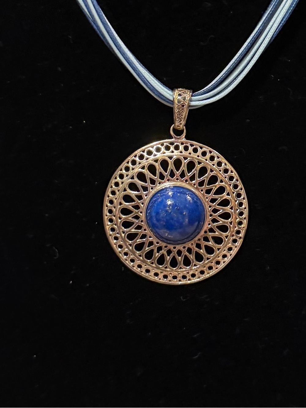 Milor Italy Lapis 925 Silver Round Pendant Blue Cord Necklace 16"+2" - Picture 2 of 7